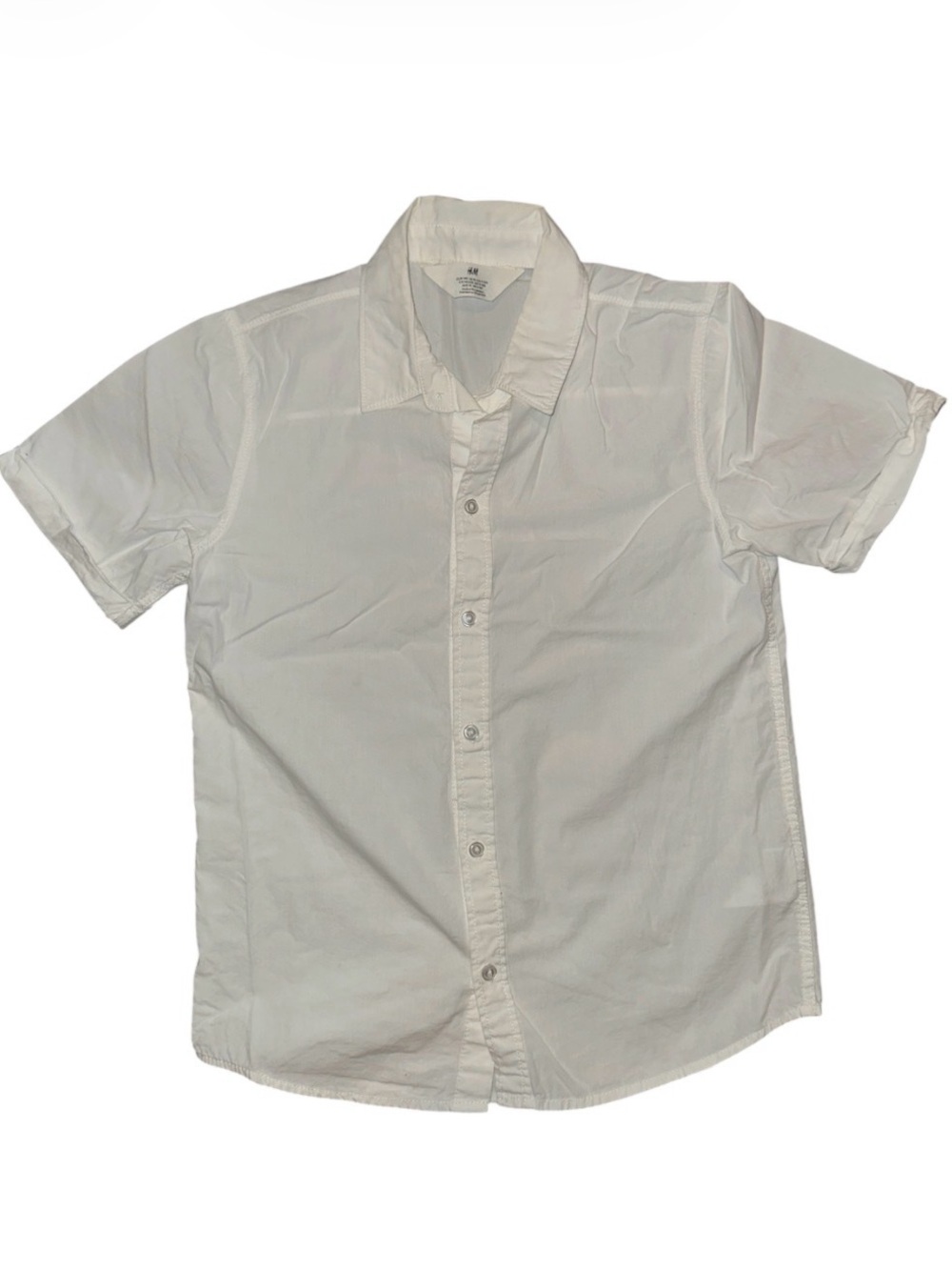 Classic White Short-Sleeve Boy Button-Up Cotton Dress Shirt